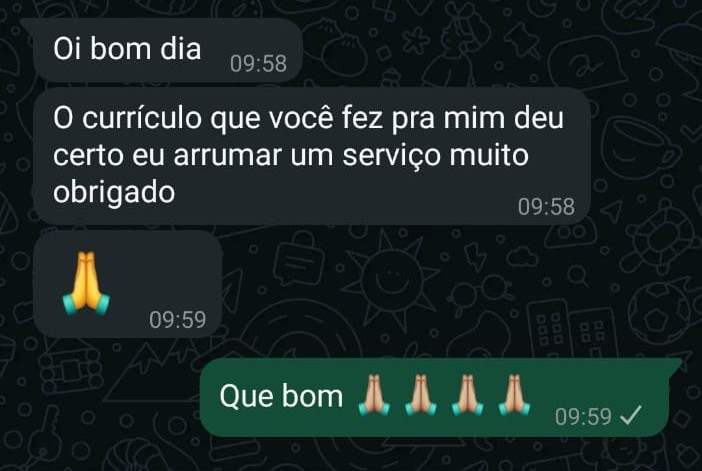 Print real de cliente: Conseguiu um novo trabalho