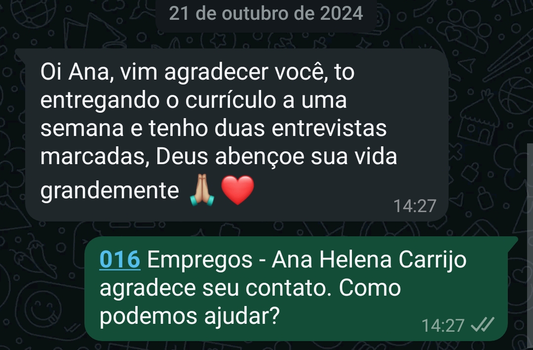 Print real de cliente: Duas entrevistas em uma semana